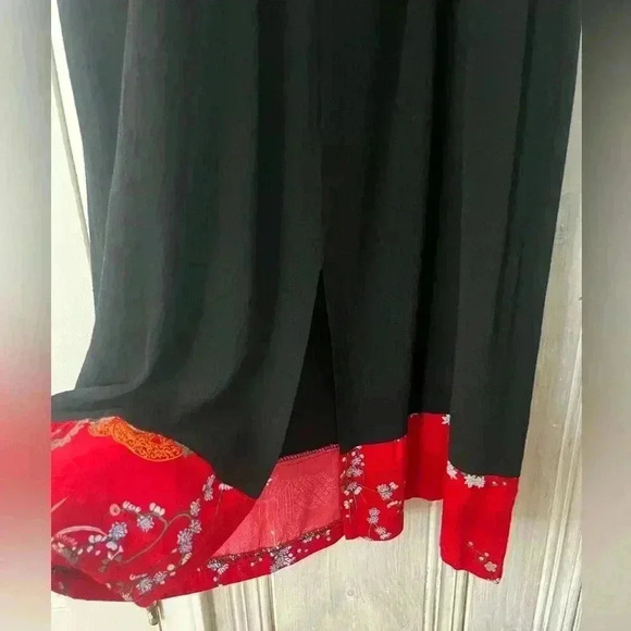 VTG 90s Y2K Asian Inspired floral Pattern Midi Black Dress Sz M Dark Romantic - Picture 6 of 8